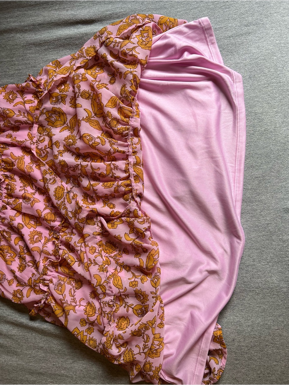 Lush Pink Dress with Mustard Floral Trim - Picture 3 of 7